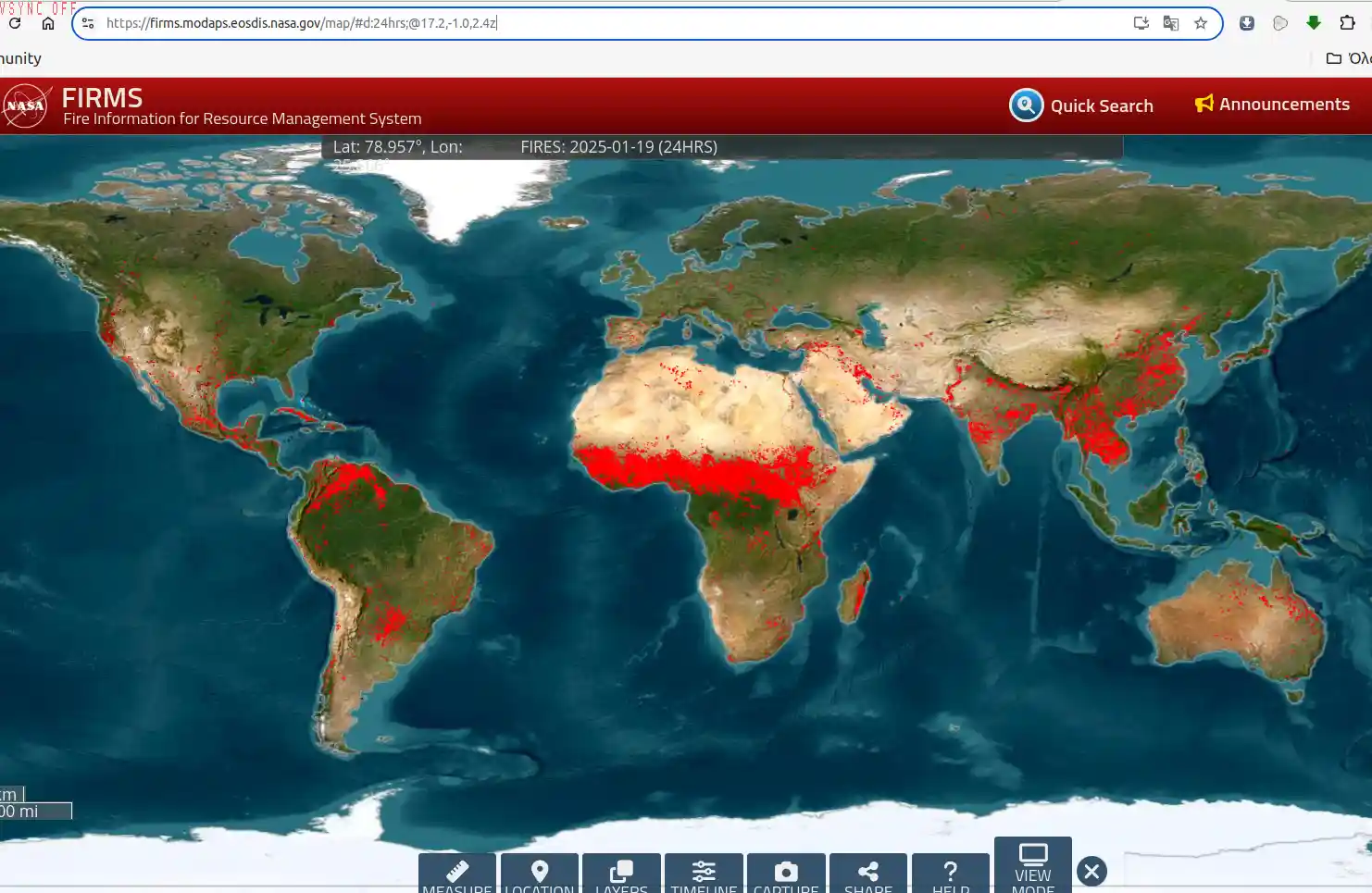 FIRMSFire Information for Resource Management System Quick Search Announcements Feedback homehomeFIRMS https://firms.modaps.eosdis.nasa.gov/map/#d:24hrs;@17.2,-1.0,2.4z 