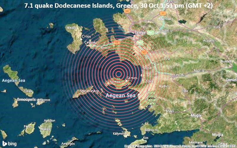 Πολύ ισχυρός σεισμός μεγέθους 7,1 χτυπά κοντά στο νησί της Σάμου στις 13:51